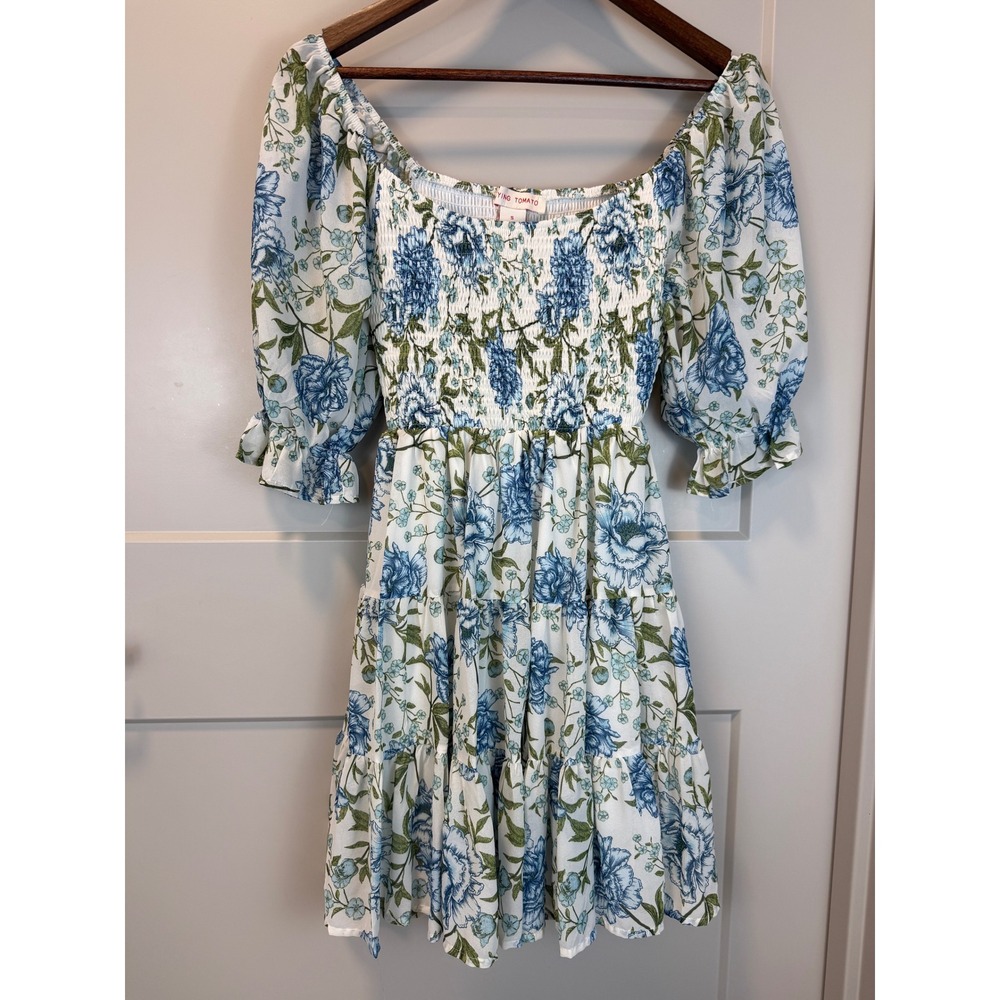 Flying Tomato Boho Cottagecore‎ Floral Puff Sleeve Mini Dress Size Small - Picture 2 of 7